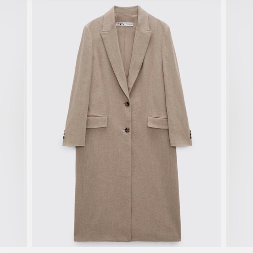 Zara Women's Beige linen coat jacket - Picture 3 of 6